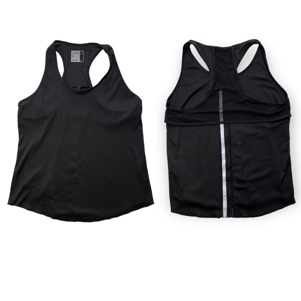 Lucky in Love Ribbed Mesh Racerback black Tank Top Size 4-6 small